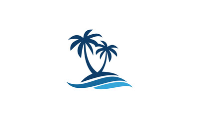 tropical island with palm trees - obrazy, fototapety, plakaty