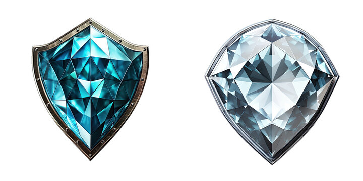 A diamond blue and white shield on transparent background