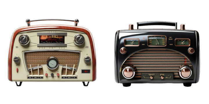  A couple of radios sitting next to each other on transparent background