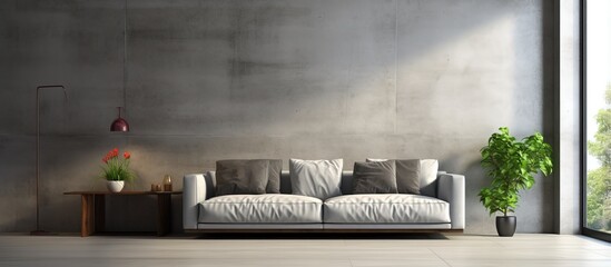 modern minimal living room with concrete wall background