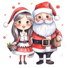 Cute Woman Merry Christmas Watercolor Clipart Illustration