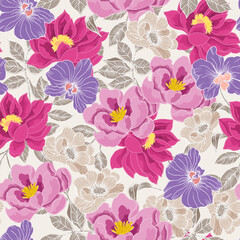 Hand Drawn Lotus and Orchid Flower Seamless Pattern