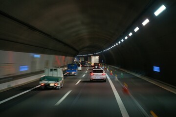 Shiga, Japan - Novmember 24, 2023: Konzeyama mountain tunnel of new Meishin Expressway 
