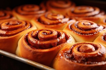 freshly baked bread or cinnamon rolls straight from the oven, capturing the golden crusts and enticing aromas in an inviting setting