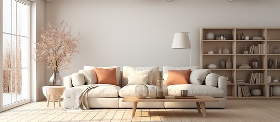 Scandinavian interior design furnished with a white sofa