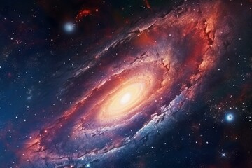 Illustration of spiral galaxy in space background. Generative AI