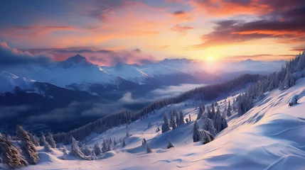 Foto op Plexiglas beautiful sunset scene in winter landscape in mountains Julian Alps © Petruk