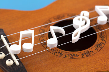 Music symbols on the small guitar
