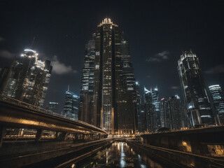 Fototapeta na wymiar city with skyscrapper in the night