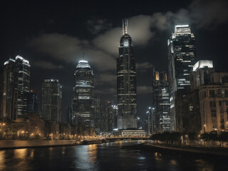 city with skyscrapper in the night