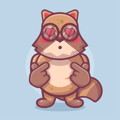 kawaii raccoon animal character mascot with love sign hand gesture isolated cartoon