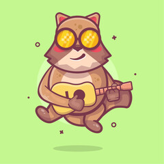 cool raccoon animal character mascot playing guitar isolated cartoon