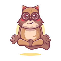 kawaii raccoon animal character mascot with yoga meditation pose isolated cartoon