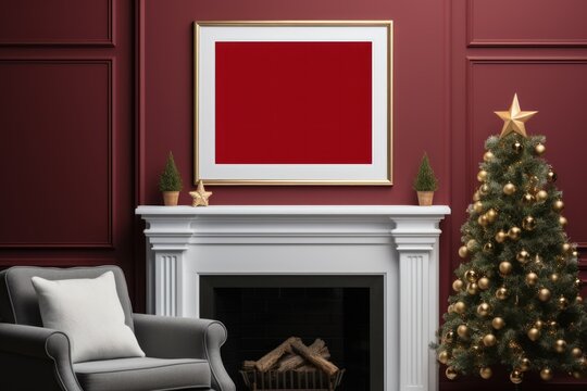 Christmas Theme Red Frame Mockups. Generative AI.