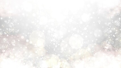 Particles shiny bokeh lights glow background. Abstract snowflake magic dust glittering light blurred for presentation luxury wedding, New year and Christmas festival.