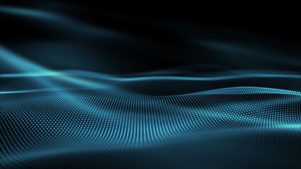Abstract digital particle wave and light abstract background. Technology digital wave background concept. abstract motion wave blue dots with glowing defocused particles background.
