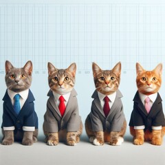 Studio group photo portrait of cute cats dressed in business suits