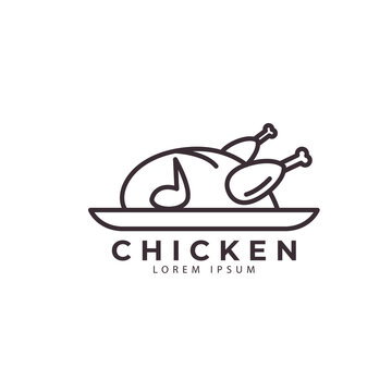 grilled chicken template logo  line art  restaurant  minimalist vector icon design