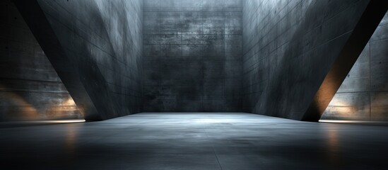 Architectural background depicting a smooth dark and empty interior through abstract concrete illustration in ing