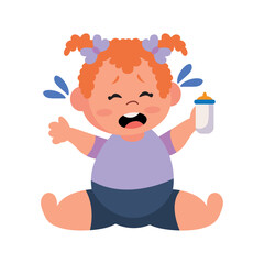 baby with bottle crying girl
