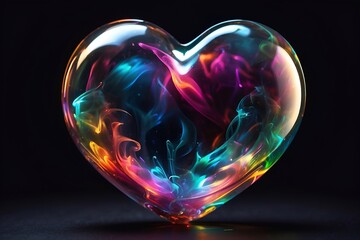 colorful glowing heart in the dark