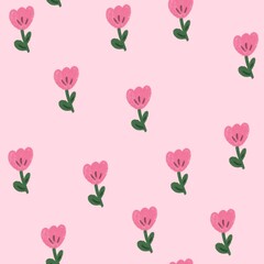 pink flower cartoon seamless illustration on pink background.