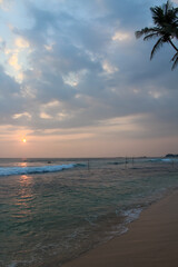 Fototapeta na wymiar Beach with fishing spots on the island of Sri Lanka.