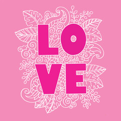 Love lettering  hand drawn doodle art illustration vector, isolated in colorfull background