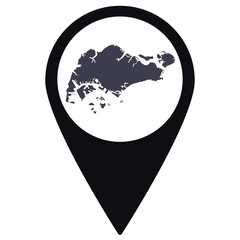 Black Pointer or pin location with Singapore map inside. Map of Singapore