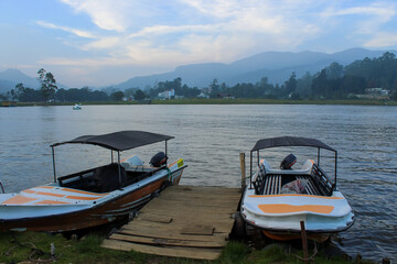 Boats on the shore of the Lake in Nuwara Elyia, Sri Lanka