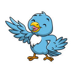 Cute blue bird cartoon on white background
