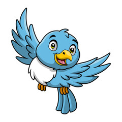 Cute blue bird cartoon on white background
