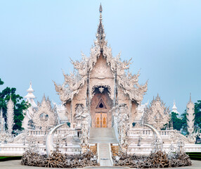 Wat Rong Khun,the White Temple at dawn,outskirts of Chiang Rai city,Northern Thailand.