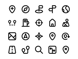 Location Icon Set Outline Style. Online Map Material Icon Pack, Perfect for Websites, Landing Pages, Mobile Apps, and Presentations. Suitable for UI UX.