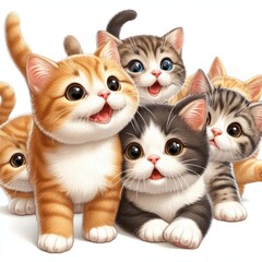 3d art of playful adorable kittens on white background