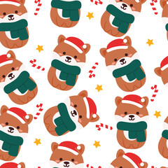 seamless pattern cartoon puppy with scarf and Christmas hat. cute animal for Christmas wallpaper for textile, gift wrap paper
