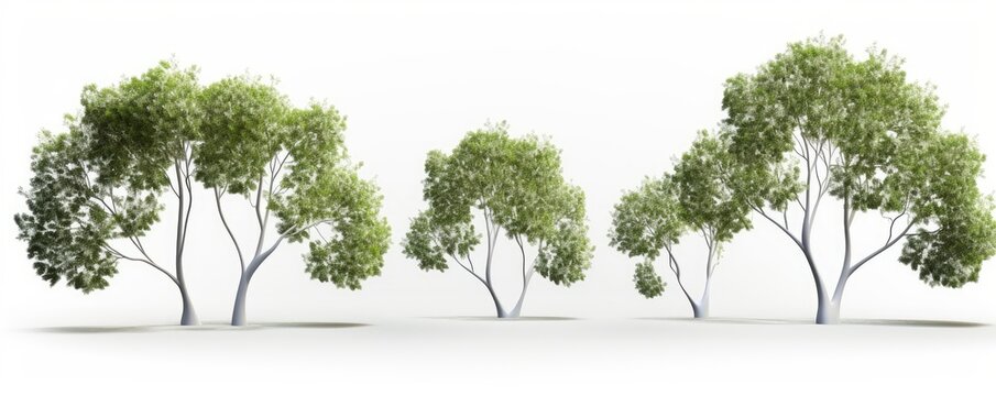 Nature trees shape cut out white backgrounds 3d rendering, Generative AI 