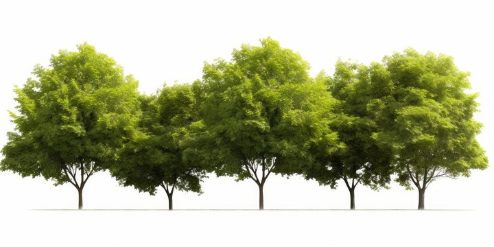 Large greenery trees row cut out for landscape 3d rendering, Generative AI 