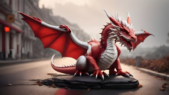 A red dragon on a hill. Ai ganerated image