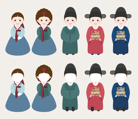 조선시대 관리 관복 의복 한복 캐릭터 일러스트 벡터 이미지 세트