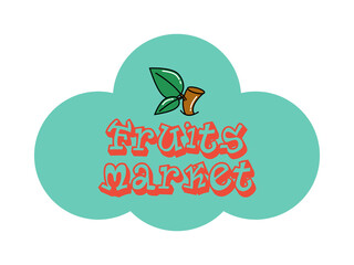 Fresh fruit cartoon lettering Fruits Market. Vintage card in groovy style. 70s, 80s retro vibes. Funky vector illustration