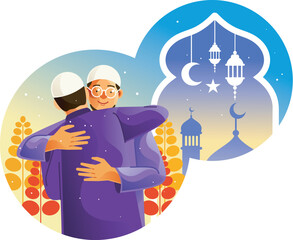 Muslim hug each other as they celebrate Ramadan