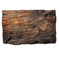 Burnt wooden plank isolated on transparent background