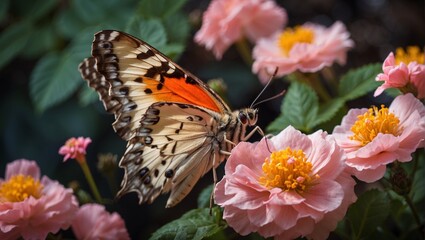 butterfly in set pink flower