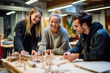 Learning Together Education Smiles Group Learning College Students smile with friend inthe class workshop project