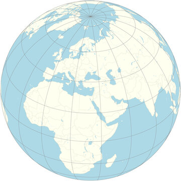 Akrotiri centered on the world map in an orthographic projection	