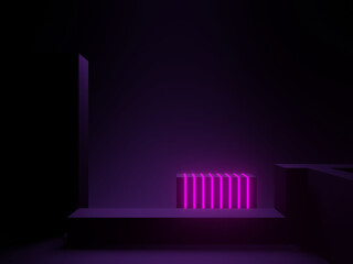 Black scientific background with purple neon lights.