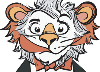 Lion carton character with formal dress vector image. Illustration of cute lion design graphic on the white background