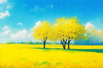 Naklejka na ściany i meble landscape with yellow flowers