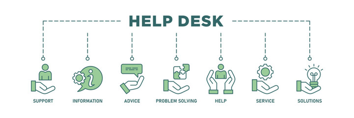 Help desk banner web icon vector illustration concept with icon of support, information, advice, problem solving, help, service and solutions